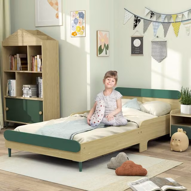 AIYAPLAY Toddler Bed with Safety Rail for Children Aged 3-10 Years, Green