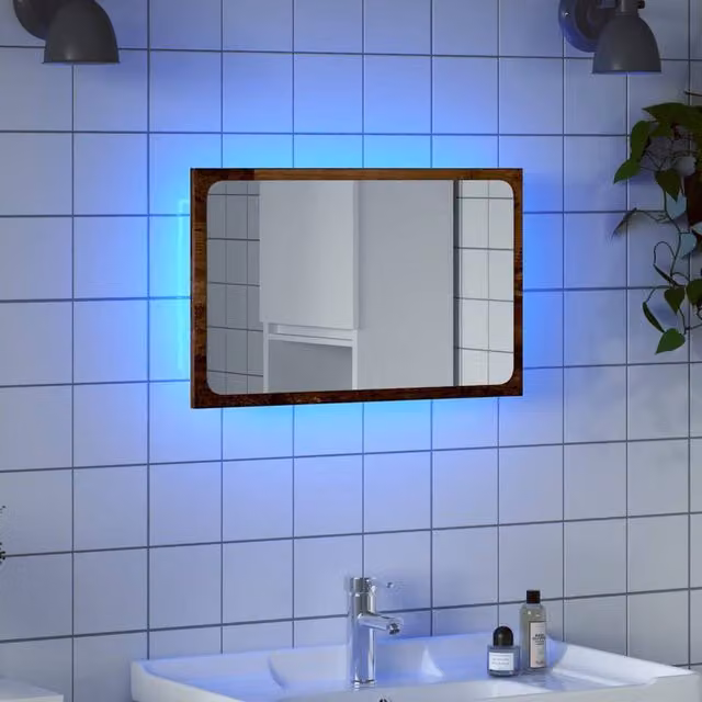 Berkfield Home LED Bathroom Mirror in Brown Old Wood, W/D/H: 60 x 8.5 x 38 cm – 1