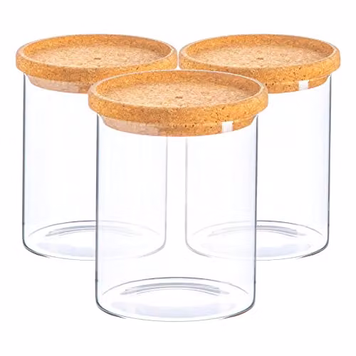 Argon Tableware Scandi Glass Storage Jars with Cork Lids, 0.75 l, 3 Pack, Transparent