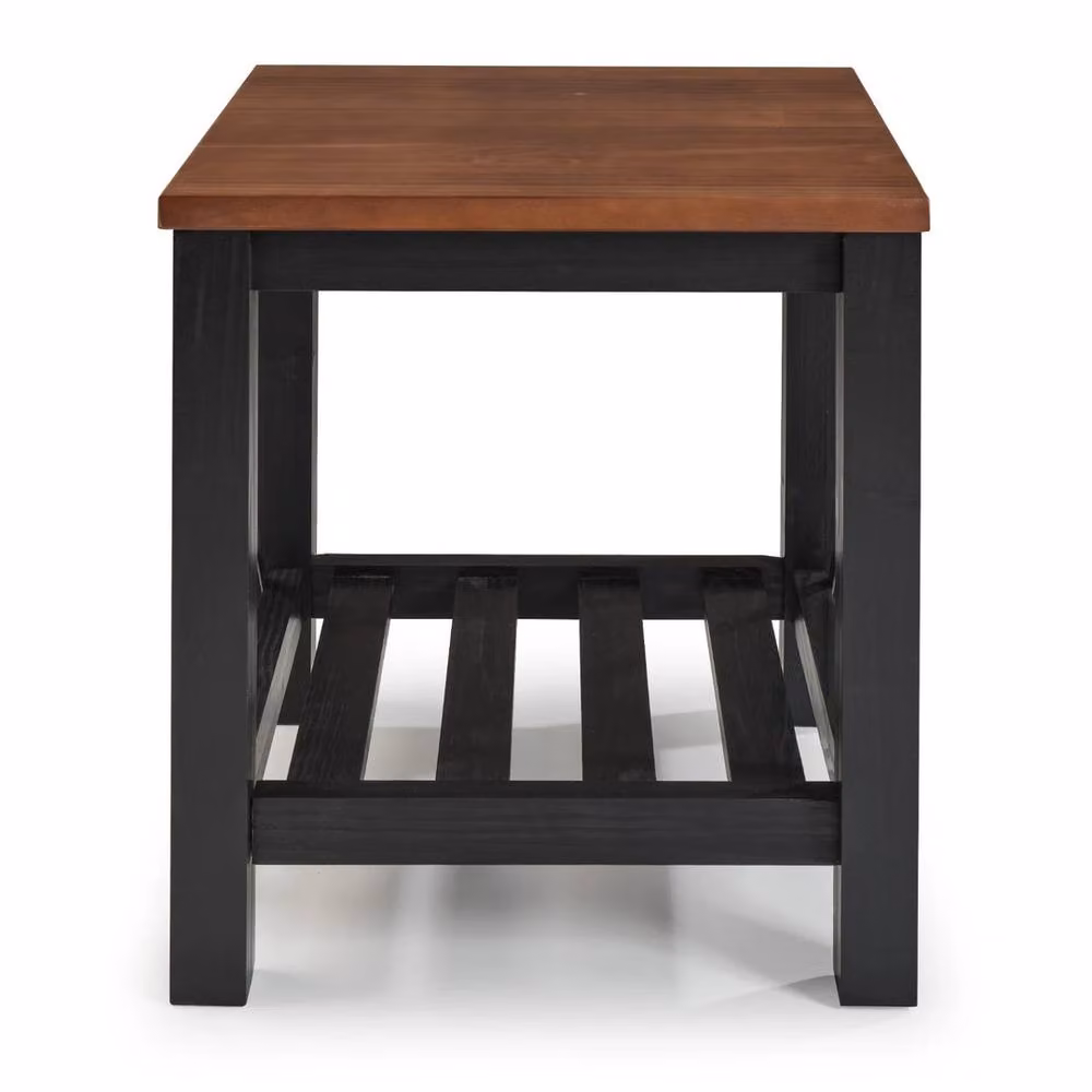 FORGEVIO Black Painted Pine Wooden Side Table with Storage Shelf, W: 60.0 cm, D: 50.0 cm – 4