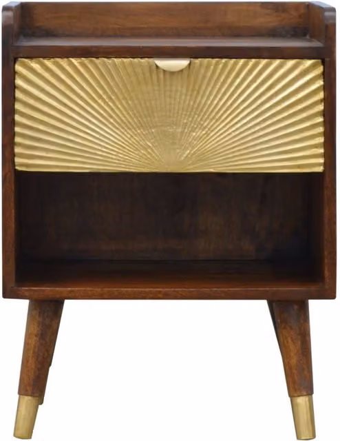 KDMK Fika Manila Gold 1 Drawer Mango Wood Bedside Table in Brown