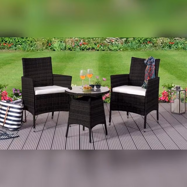 Comfy Living Ltd Rattan Garden Bistro Set with Round Table and 2 Chairs in Black – 1