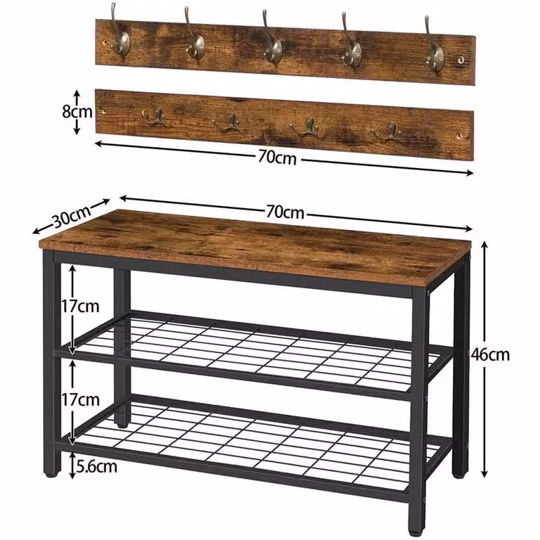 KORVIXA Hall Tree Coat Rack and Entryway Shoe Bench Set in Brown, W/D/H: 100 x 100 x 100 cm
