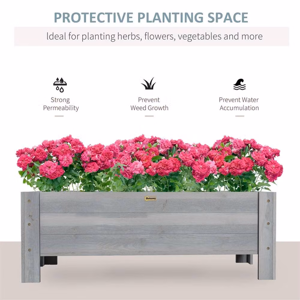 EONLION Grey Wooden Garden Raised Bed Planter Box for Herb Gardens W/D/H: 91.5 x 36.5 x 36.0 cm – 3