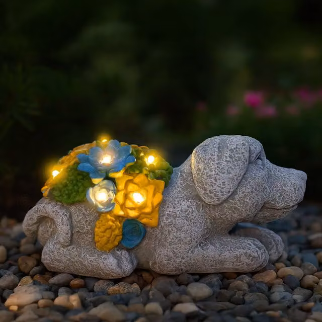 ILFD Group Ltd Solar Dog Garden Ornament in Grey, 6 Pack