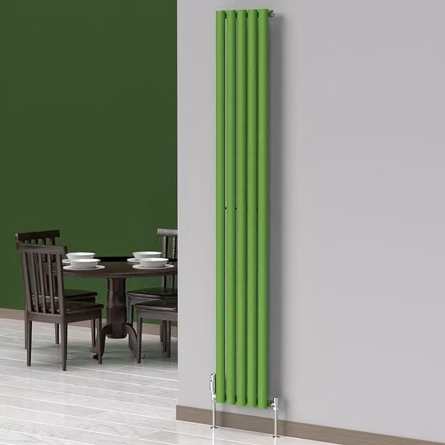 Lux Heat Oval Coloured Vertical Radiator in Green, H 180 cm x W 30 cm