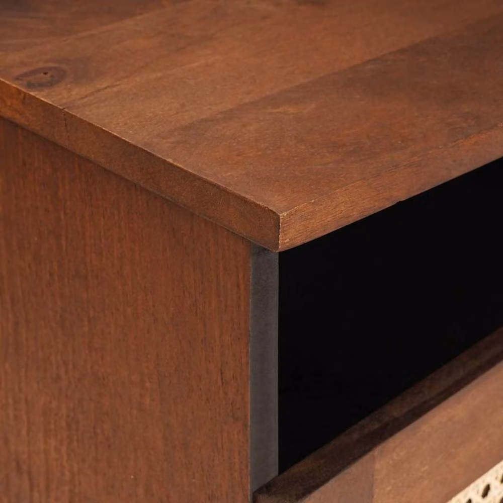 Berkfield Home Modern Brown Mango Wood and Cane Media Storage Cabinet – 4