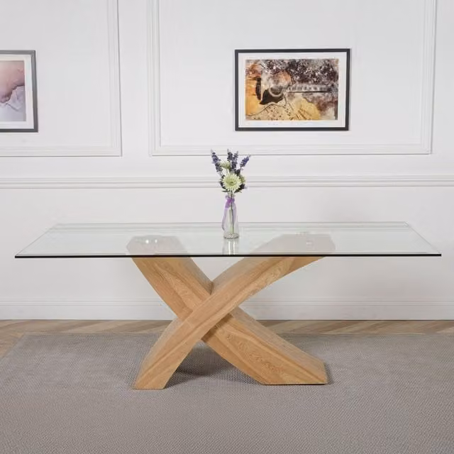 Thats Furniture Valencia X Shape Rectangular Glass Dining Table in Ash Brown and Transparent, W: 100 cm