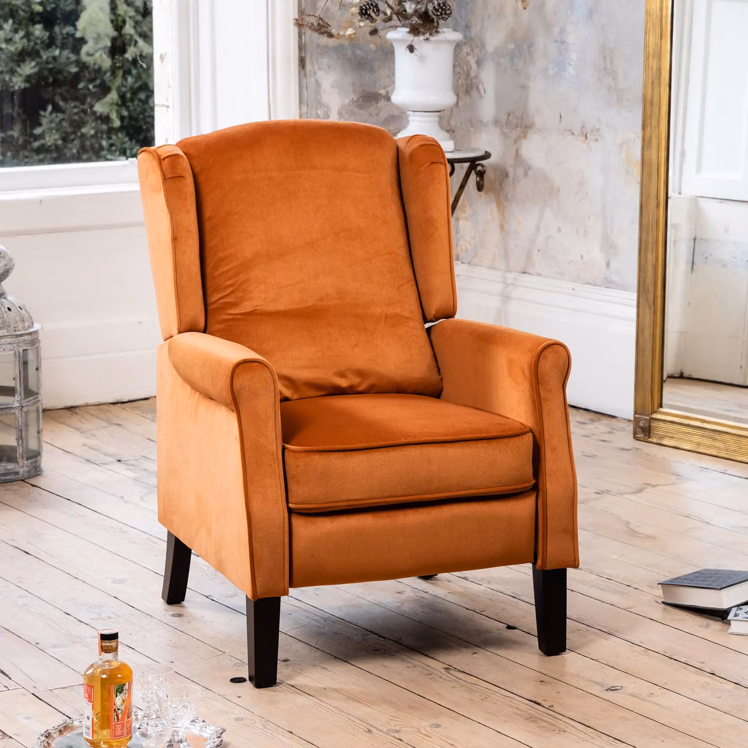 Artemis Home Barksdale Recliner Armchair in Orange Velvet Fabric – 2