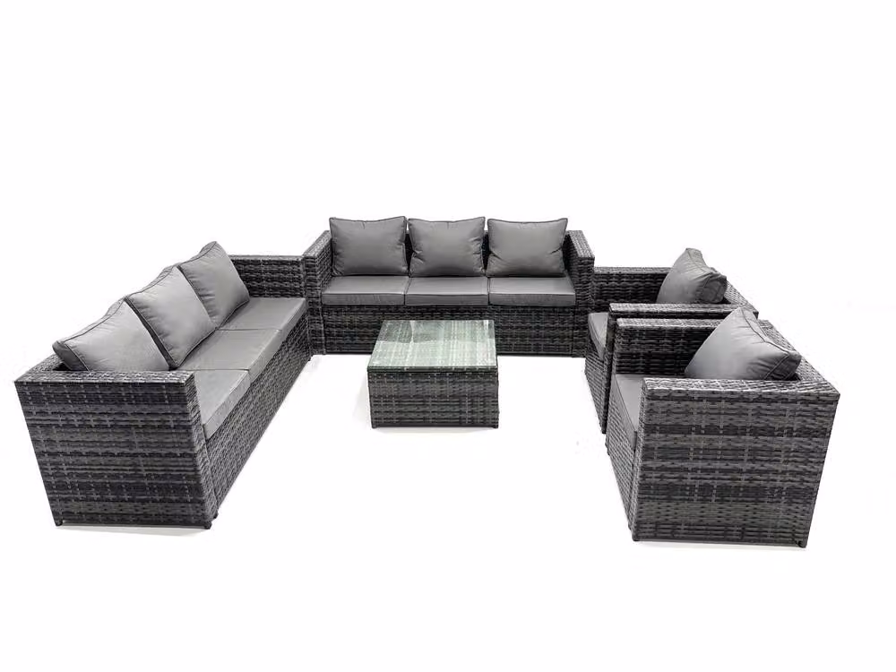 Fimous 8 Seater Rattan Garden Furniture Set in Grey with Upholstered Cushions and Coffee Table – 2