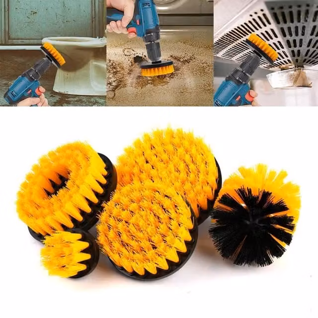 VOGREX 5-Piece Yellow Cleaning Brush Heads for Tile, Car and Carpet – 1