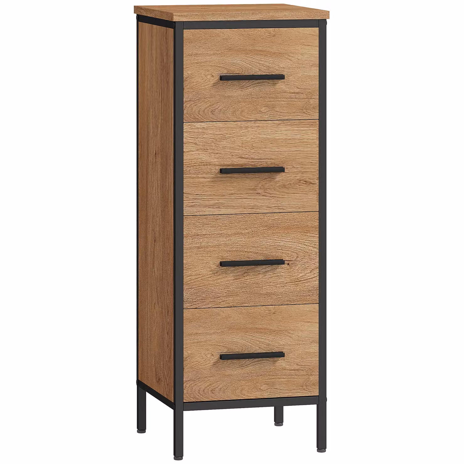 HOMCOM Narrow Bathroom Storage Cabinet with 4 Drawers in Light Oak – 2