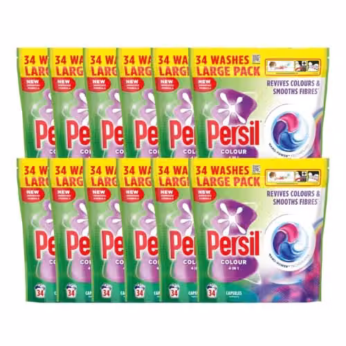 Persil Colour 4 in 1 Fast-Dissolving Laundry Capsules, 34 Washes, 12 Pack, White and Multicolour