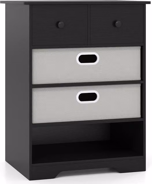 Costway Modern 4-Drawer Dresser with Open Shelves in Black