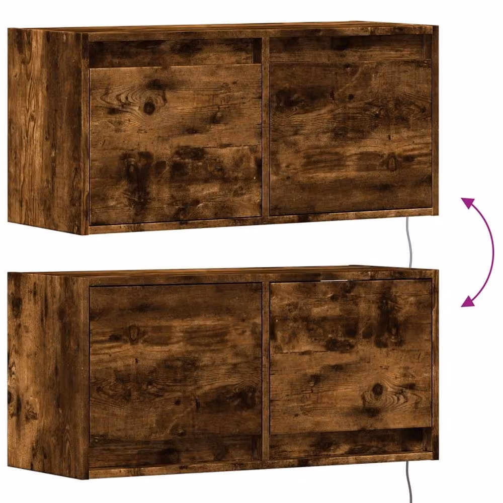 Berkfield Home TV Wall Cabinet with LED Lights in Smoked Oak Brown, W/D/H: 80 x 31 x 35 cm – 7