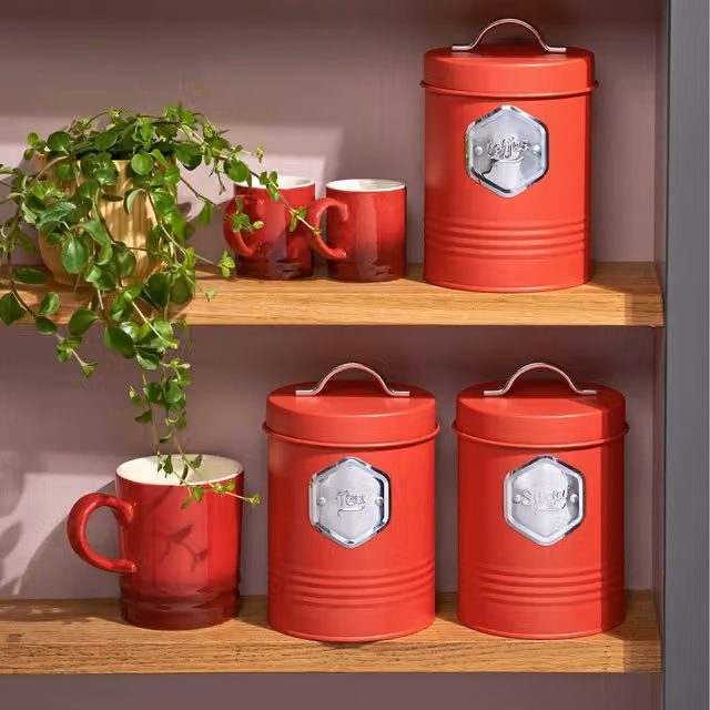 Cooks Professional 3-Piece Stainless Steel Tea, Coffee and Sugar Storage Set in Red