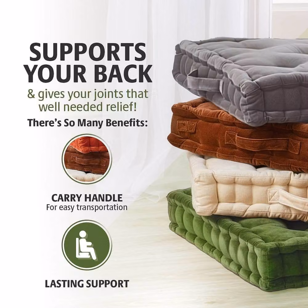 Coopers of Stortford Green Velour Armchair Booster Cushion, W: 50 cm, D: 50 cm, H: 10 cm – 3