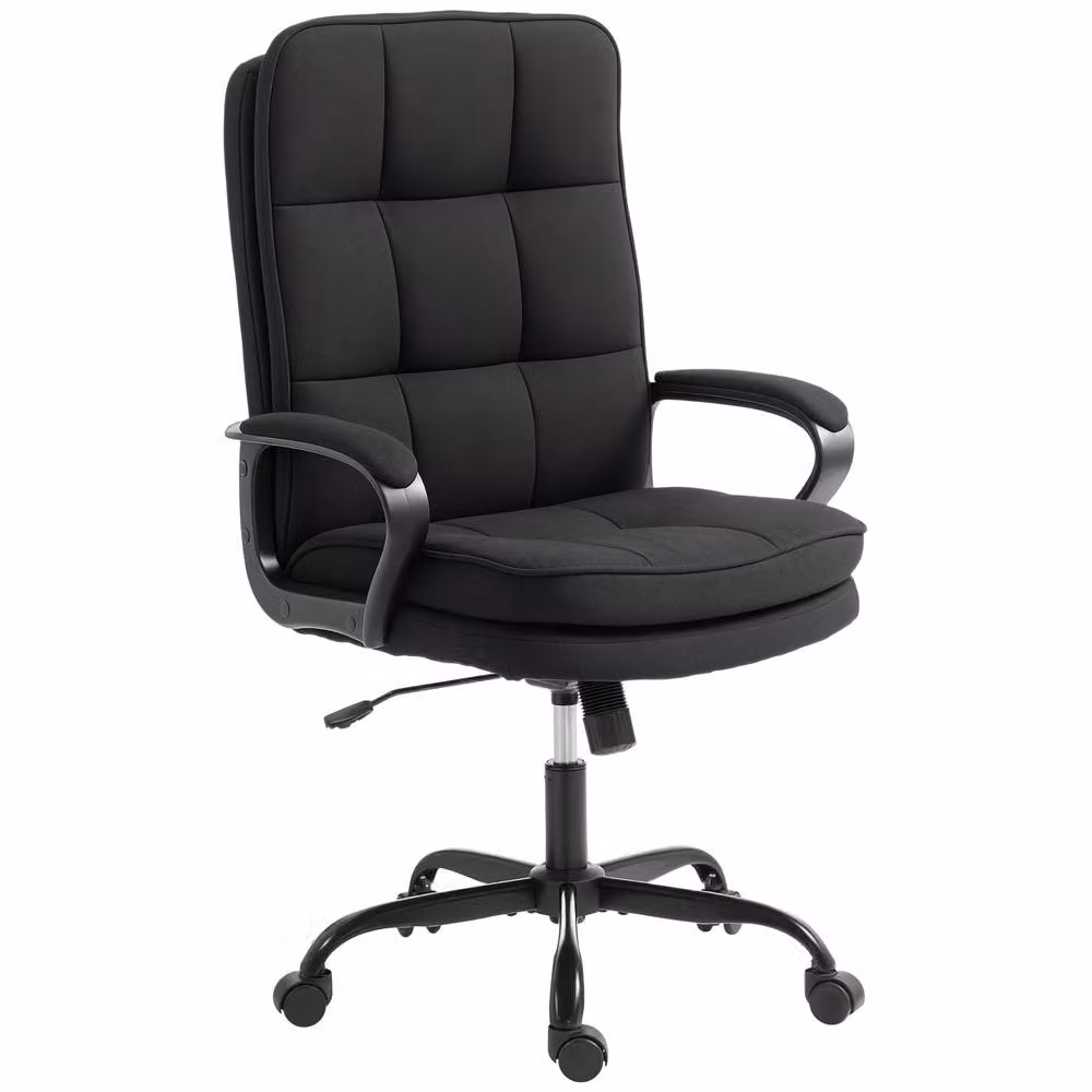 STILVORA Black Linen High Back Office Task Chair with Armrests and Swivel Function – 4