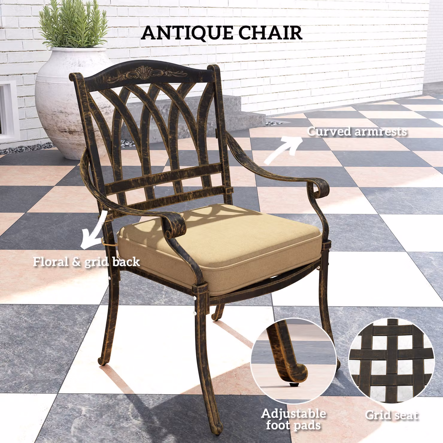 Outsunny Nine-Piece Cast Aluminium Garden Dining Set in Brown Matt Finish – 6