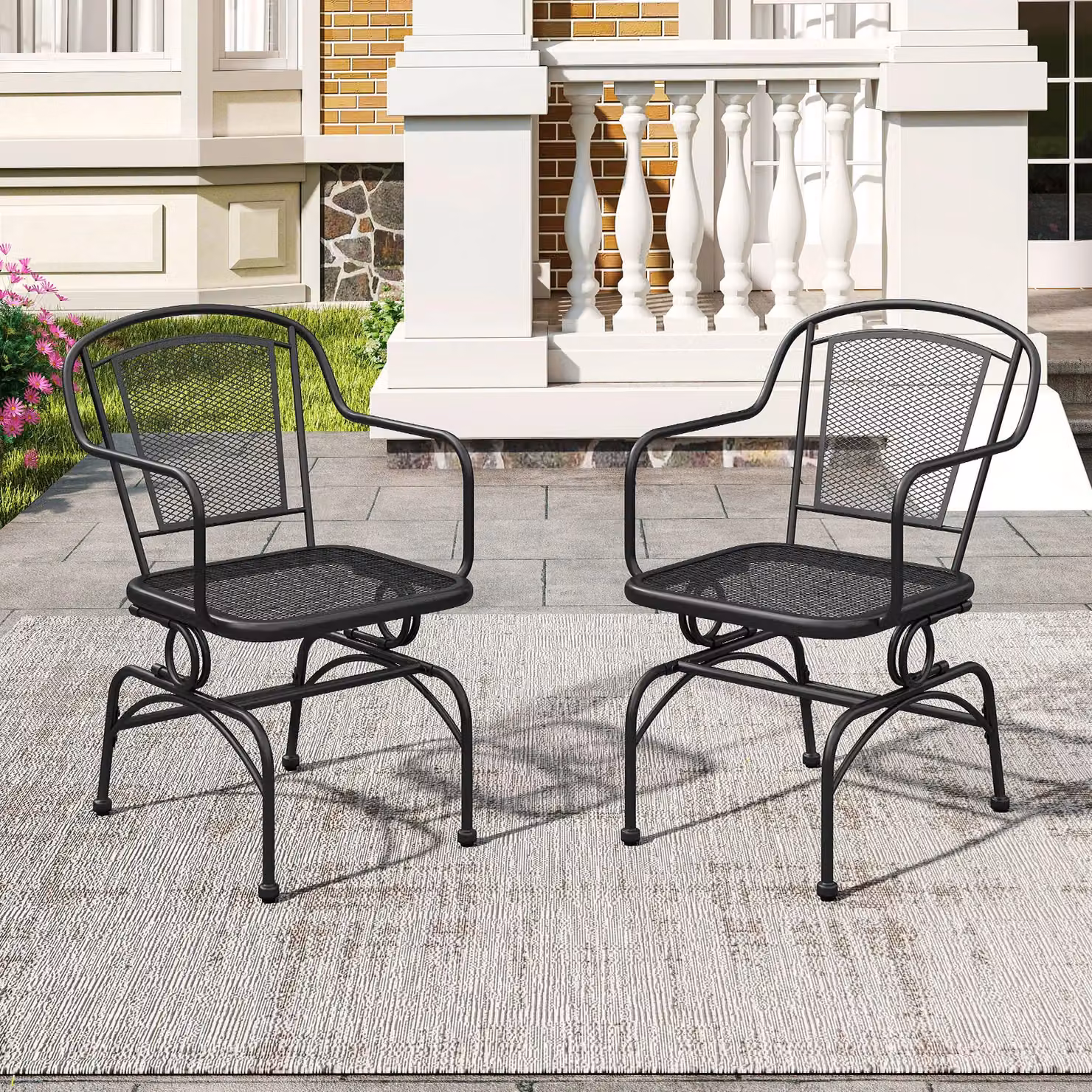 Costway Set of 2 Black Metal Patio Rocking Chairs with Mesh Backrests – 3