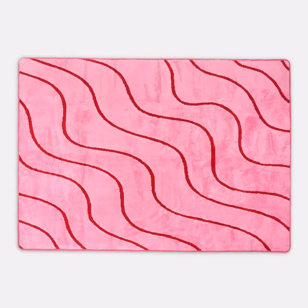 OHS Hand Tufted Wave Contour Rug in Bright Pink, W: 160 cm, L: 230 cm – 2