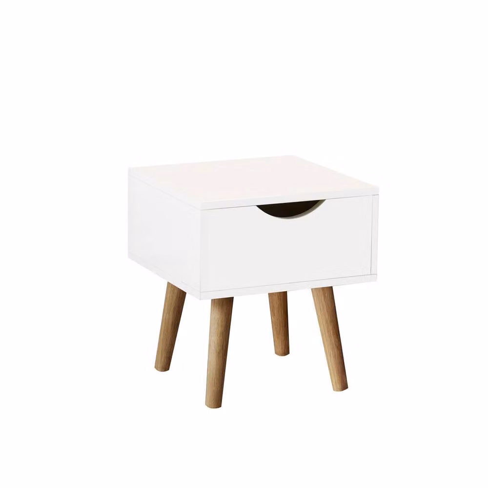 Home Source Boden White 1 Drawer Bedside Table with Scandi Style Solid Wood Legs – 4