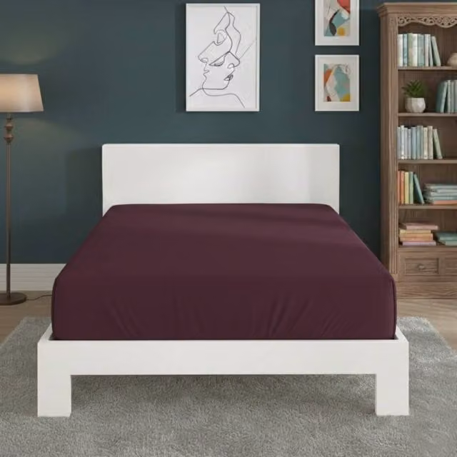 Snug City Double Polycotton Extra Deep Fitted Sheet in Plum, W/D/H: 140 x 200 x 40 cm