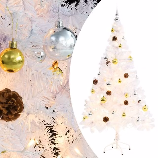Berkfield Home Pre-lit Artificial White Christmas Tree with Baubles, Height: 150 cm