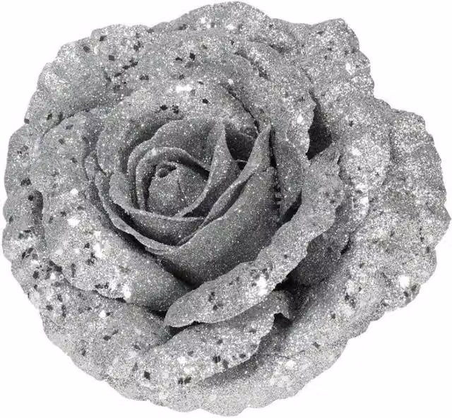 KDMD Silver Glitter Rose with Clip, 2 Pack, Diameter: 18 cm