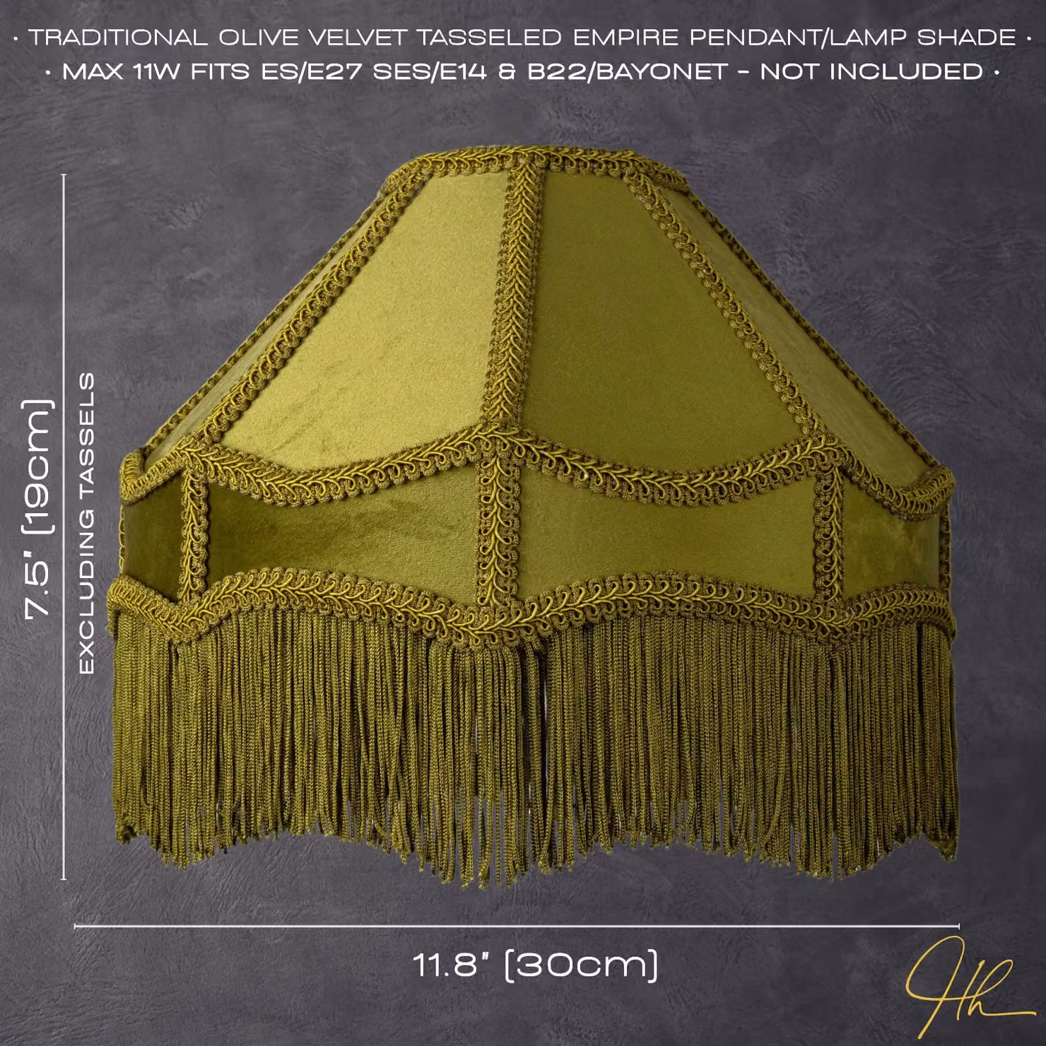 Happy Homewares Traditional Victorian Empire Soft Velvet Lamp Shade with Tassels in Green, Diameter: 30.48 cm – 6