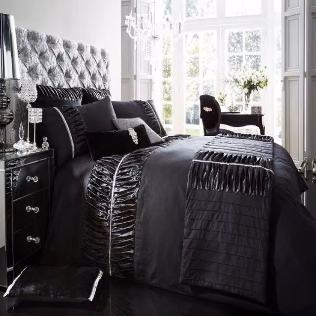 Smart Living Alina Polycotton Duvet Cover and Pillowcase Set in Black, Single (90 x 200 cm)