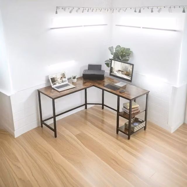 Modcraft Industrial L-Shaped Corner Computer Desk in Brown