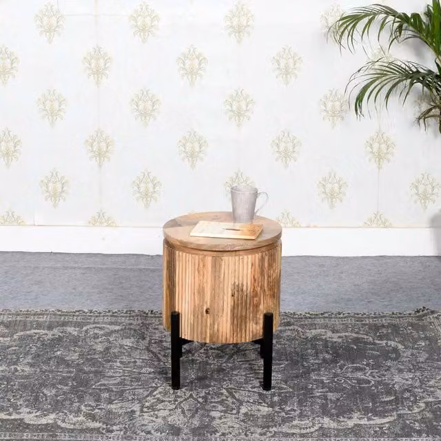 IH Design Rustic Brown Wood and Metal Bedside Table W/D/H: 35 x 45 x 35 cm
