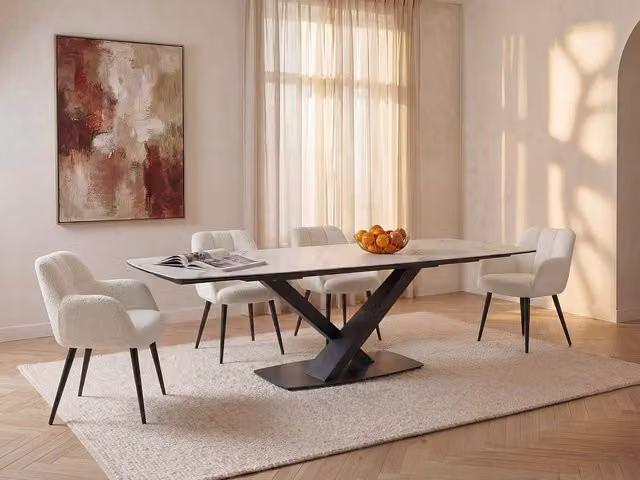 Vente-unique Modern Extendable Rectangular Dining Table with Ceramic Top and Metal X-Frame in White and Black, W/D/H: 200 x 100 x 76 cm – 1