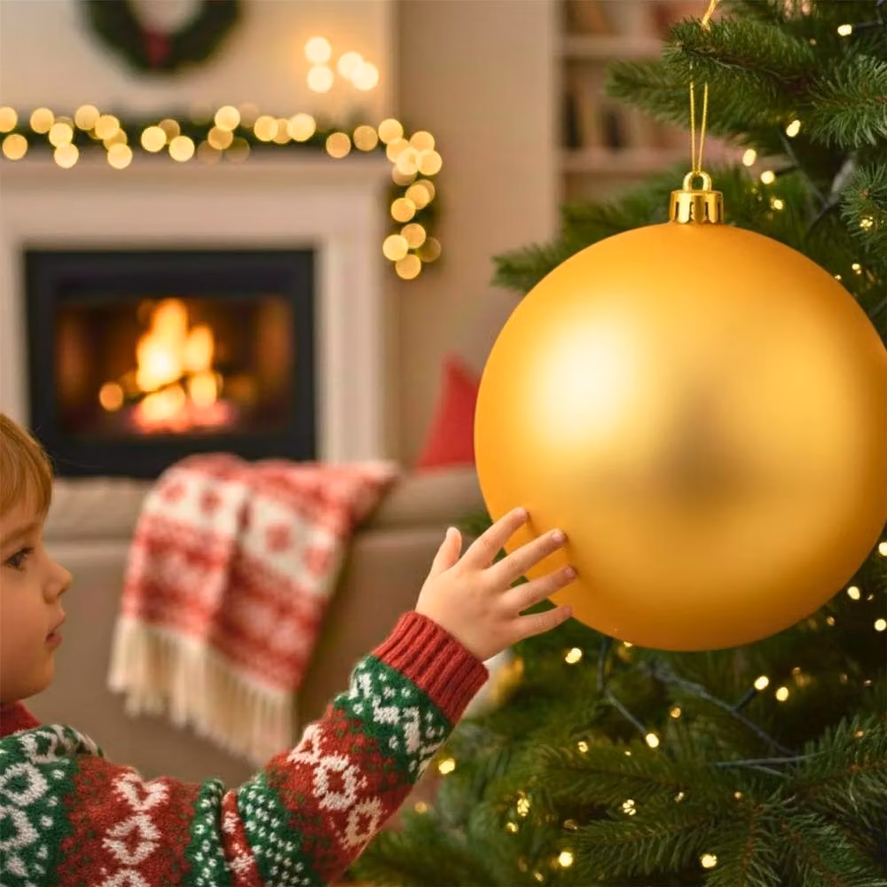 Shatchi Gold Matt Christmas Bauble, 25cm Round Plastic Hanging Ornament – 5