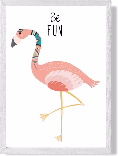 ARTZE Be Fun Flamingo Tribal Animal Quote Framed Print, Pink and White