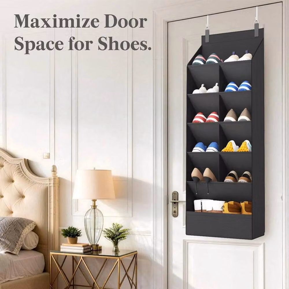 FORGEVIO Black 10 Pocket Over the Door Shoe Organiser – 4