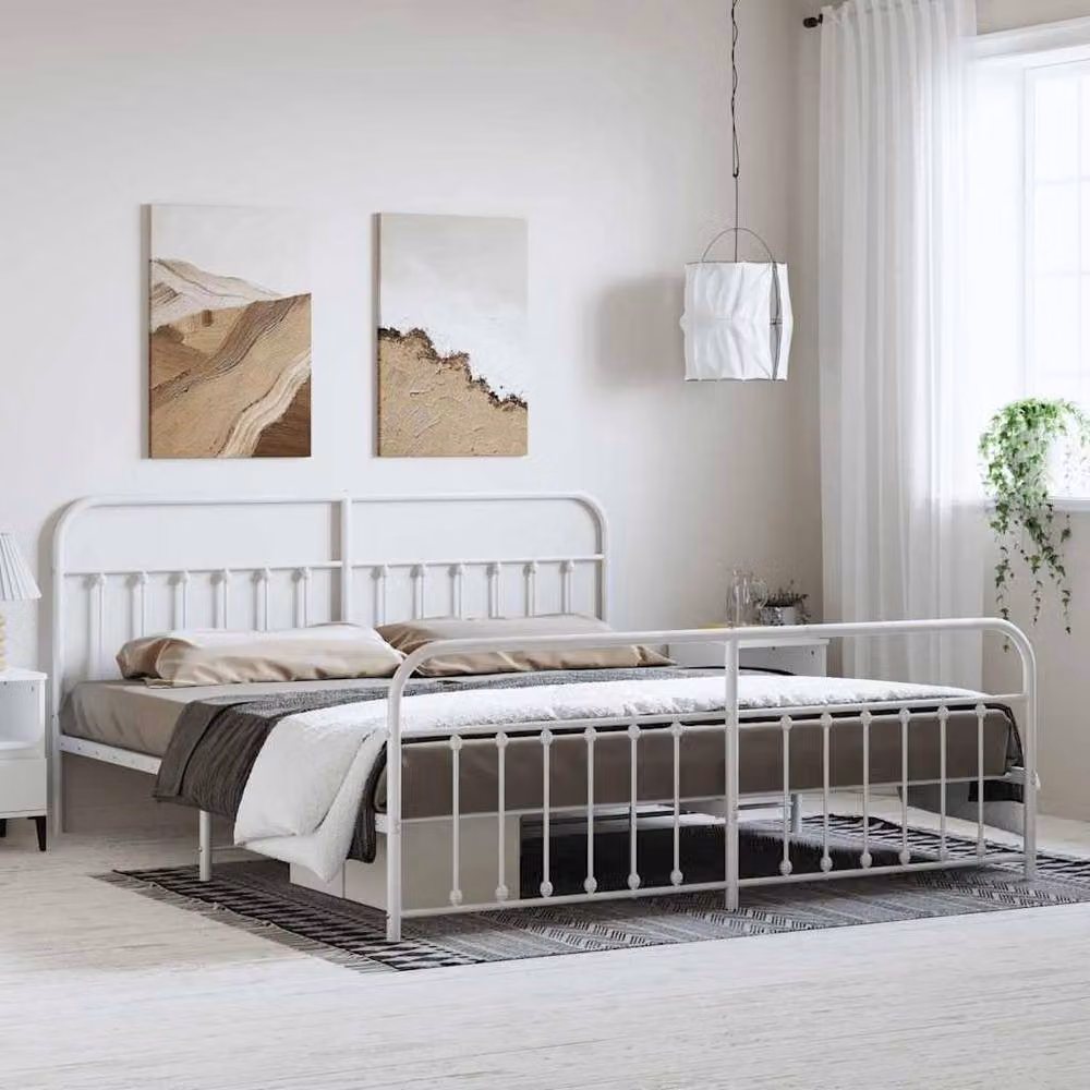 Berkfield Home Metal Bed Frame with Headboard and Footboard in White – 2