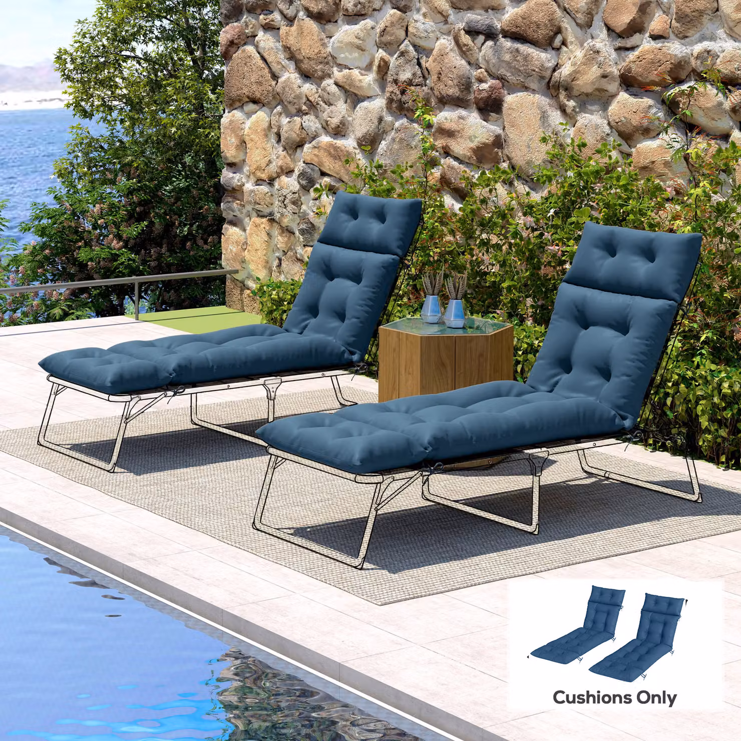Outsunny Set of Two Rectangular Sun Lounger Cushions in Blue, W/D/H: 190 x 56 cm – 7