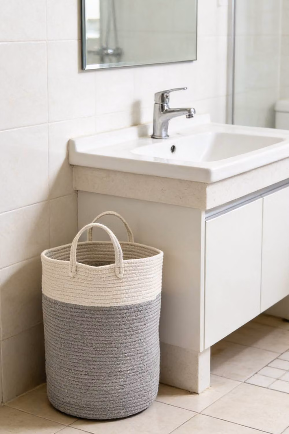 ExtraStar Two-Tone Grey Cotton Rope Basket W/D/H: 50 x 40 x 1 cm – 2