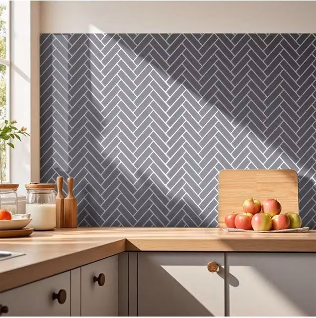 Living and Home 10-Piece Self-Adhesive 3D Herringbone Tile Look Wall Stickers in Grey – 1