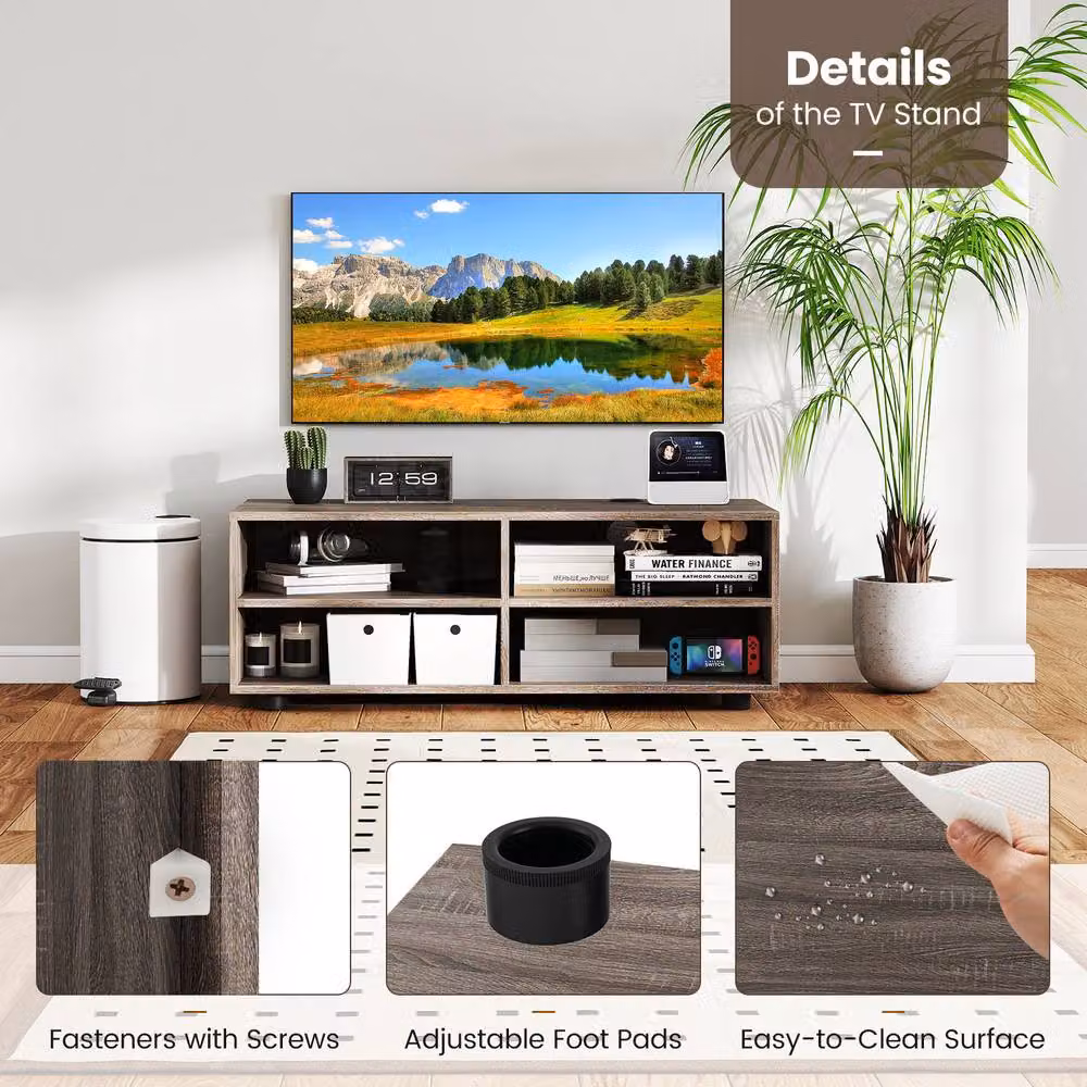 Gymax Grey Modern Entertainment Center TV Stand for up to 40 inch TVs, Width: 90 cm – 8
