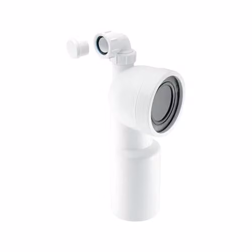 McAlpine 90 Degree Bend Adjustable Length Rigid WC Connector with Vent Boss in White – 3