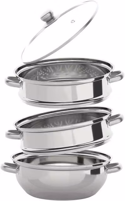 Havendro Stainless Steel 3 Tier Vegetable Steamer Pot for Induction Hobs, Silver