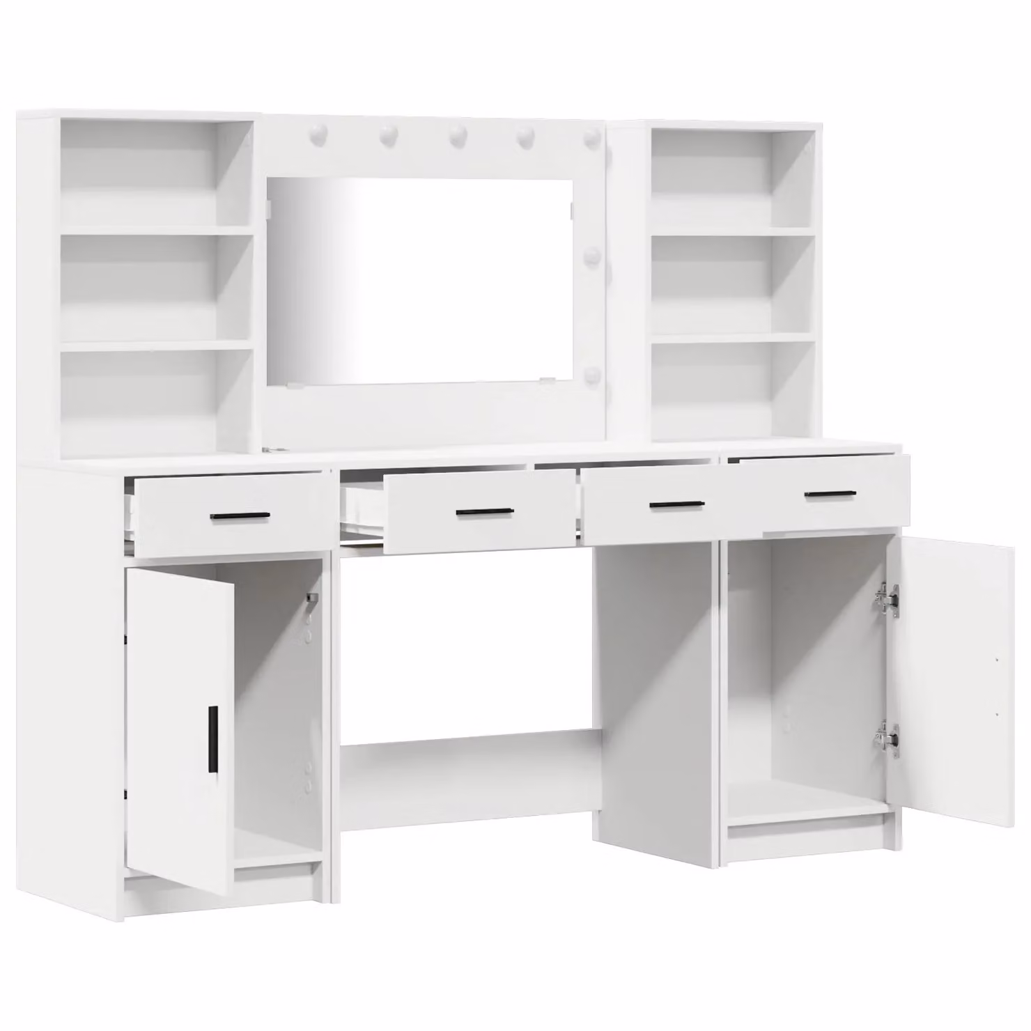 Berkfield Home Hollywood LED 3 Piece Dressing Table Set in White Matt MDF – 2