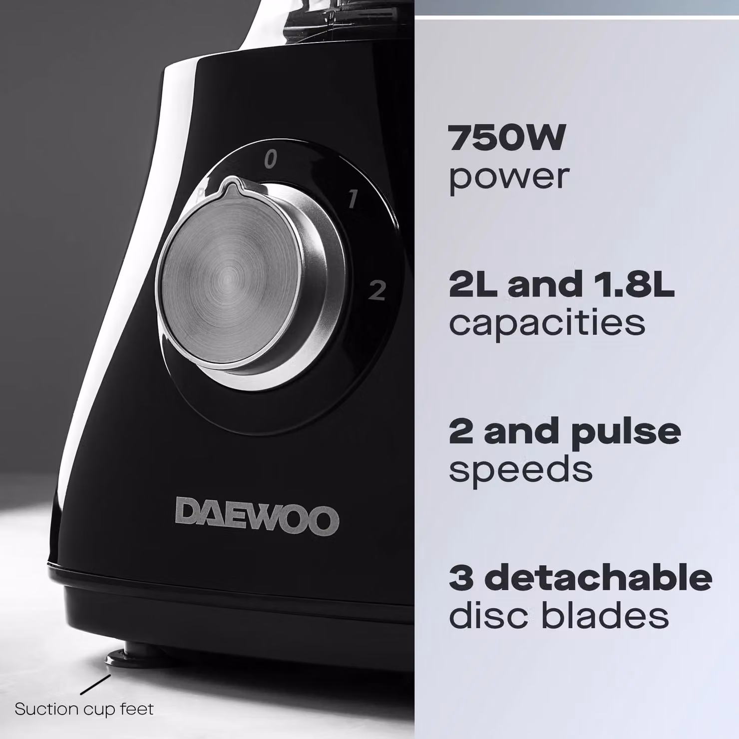 Daewoo All-in-1 2L Electric Food Processor and Chopper with Blender Pitcher in Black – 3