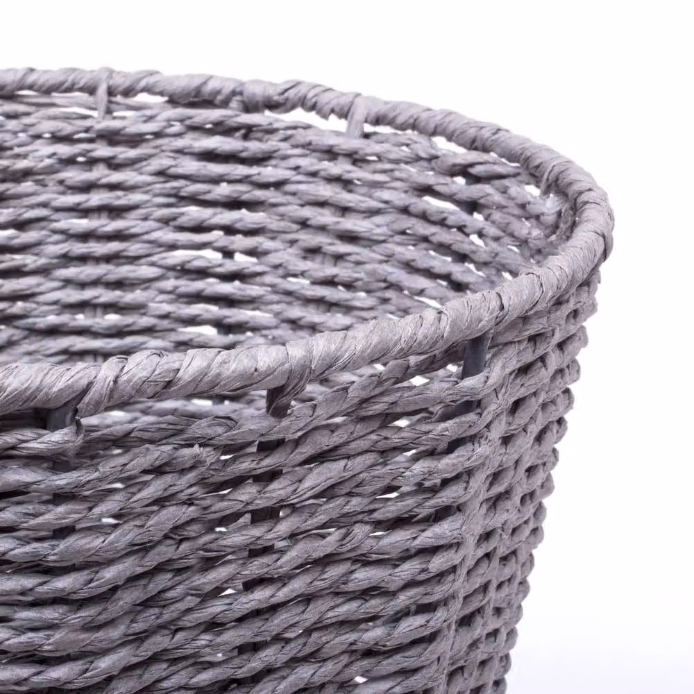 EONLION Round Open Weave Waste Paper Basket Bin in Grey, Diameter: 100 cm – 4