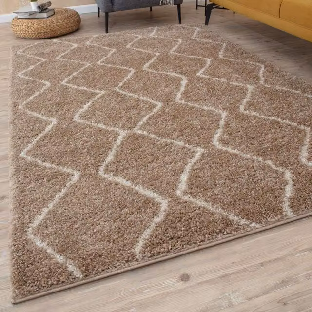 THE RUGS Moroccan Soft Shaggy Rectangular Rug in Beige and Ivory, W: 200 cm, D: 290 cm