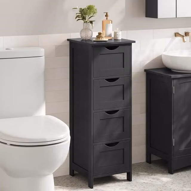 VASAGLE Compact Freestanding Bathroom Floor Cabinet with 4 Drawers in Black