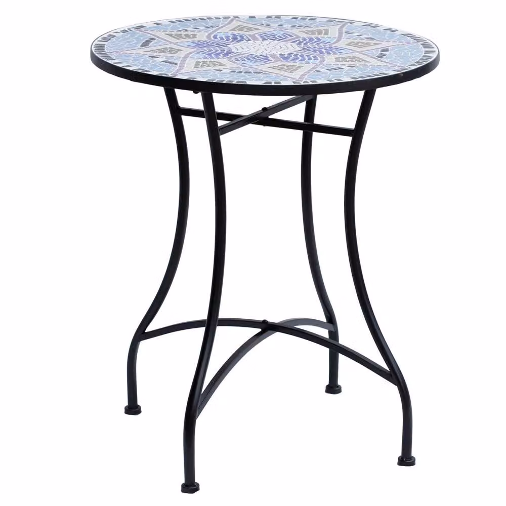 Wyld Haus Makema Blue and White Ceramic Round Mosaic Outdoor Bistro Table, W/D/H: 60 x 60 x 71 cm – 2